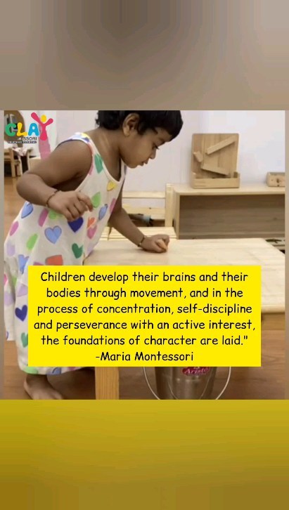 Dr. Maria Montessori's quote suggests that children's development is fostered through movement and focused engagement. By actively moving and concentrating, they cultivate qualities like self-discipline and perseverance, which form the basis of their character. Dr. Montessori recognized the significance of movement in a child's development, understanding that it plays a crucial role in enhancing various aspects of their growth.
#claymontessori #mariamontessori #MontessoriEducation #toddlers #movement #mumbai #preschools #Matunga #Dadar #sion #Wadala #parel #momsofmumbai #moms #dad