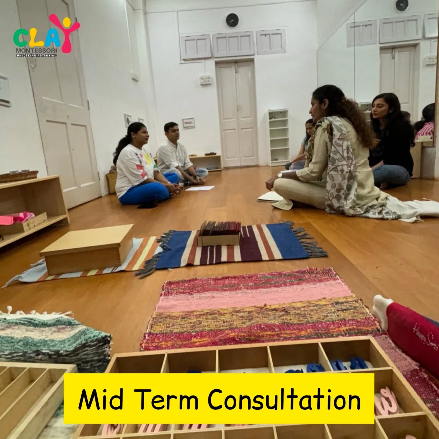 A mid-term consultation at Clay Montessori Preschool is crucial for assessing a child's progress, tailoring education to their needs, and aligning expectations between parents and teachers. It allows for open communication, addressing concerns, and setting goals for continued growth. This fosters  strong partnership between home and school, in line with Montessori's individualized learning approach.
#claymontessori #midtermconsultation #parentconsultation #parentfeedback #mumbai #Preschools #Matunga #sion #dadar #Wadala #parel #toddlers #momsofmumbai #dadsofmumbai