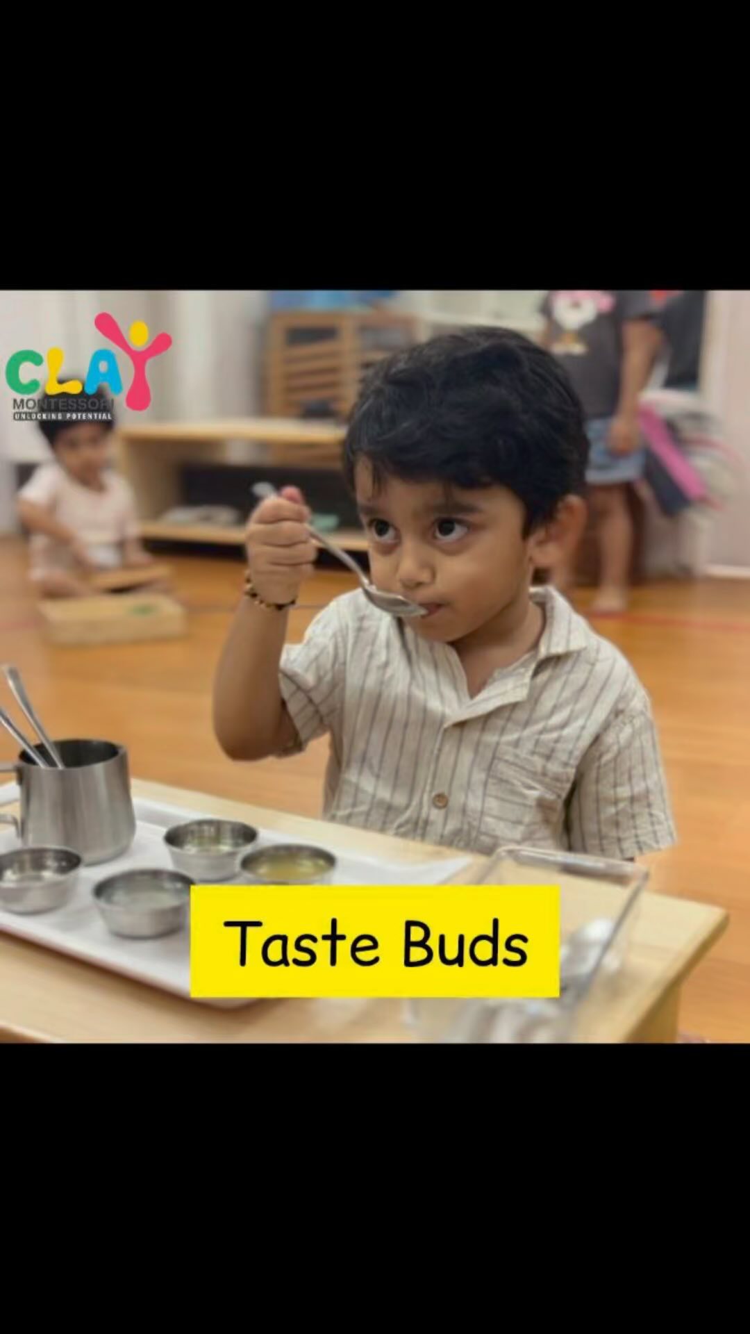 “Exploring the World of Taste! 👅🌈 Our little scientists at Children of Clay Montessori dive into a flavorful adventure, discovering the magic of sweet, spicy, sour, salty, and bitter waters. 🌊✨ Watch as their taste buds dance in delight! #TasteBudExperiment #MontessoriMagic #FlavorfulAdventures #claymontessori #montessori #tinyscientist #preschool #mumbai #matunga #wadala #dadar #sion #earlychildhoodeducation #earlylearning