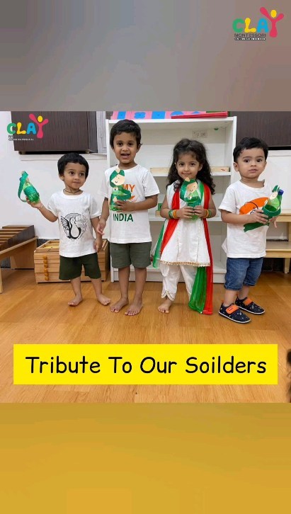In honor of India's brave soldiers,
Whose courage and sacrifice stand bold.
Guardians of peace, defenders of land,
With unwavering valor, they firmly stand.

Through trials and battles, they march ahead,
In their hearts, a nation's pride widespread.
With selfless devotion, they answer the call,
Standing tall and strong, they give their all.

Saluting the heroes who guard us day and night,
Their sacrifices shine like a beacon of light.
In our hearts forever, their legacy shall thrive,
Indian soldiers, our gratitude and respect, we derive.
#claymontessori #indianindependenceday #soilders #indianarmy #indiannavy #indianairforce #india #indiansoilders #vandematram #jaihind #mumbai #Matunga #Dadar #toddlers #earlychildhoodeducation #montessori #sion #Wadala #admissionopen