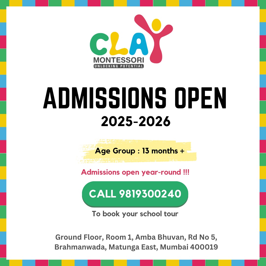 Unleash your child’s potential and give them the gift of a lifetime! Admissions now open for 2025-2026 for both toddler and primary programs. Join us any time of the year and experience the benefits of hands-on learning, personalized attention and a love for discovery. Enroll now and watch your little one flourish all year round! 🌱🎓

Our Montessori program caters to

✅ Supports individualized learning and growth
✅ Enhances language development through language-rich environment
✅ Encourages independence and self-motivation
✅ Develops critical thinking and problem-solving skills
✅ Fosters respect for self, others and the environment
✅ Offers hands-on, sensory-based learning experiences
✅ Develops social skills through collaboration and communication
✅ Teaches practical math skills through real-life experiences
✅ Fosters independence in toilet learning
✅ Educates parents via workshops & children progress reports
✅ Prepares children for future academic success

#admissionopen #admission #mumbai #preschools #playgroup #playschool #bestpreschool #bestpreschoolmumbai #mumbaimoms #momblogger #mominfluencer #mumbaimomblogger #mumbaimominfluencer #matunga #wadala #sion #dadar #parel #mumbai #sewree 
[Preschool admission, admission open, playgroup admission, Montessori preschool, toddlers admission]