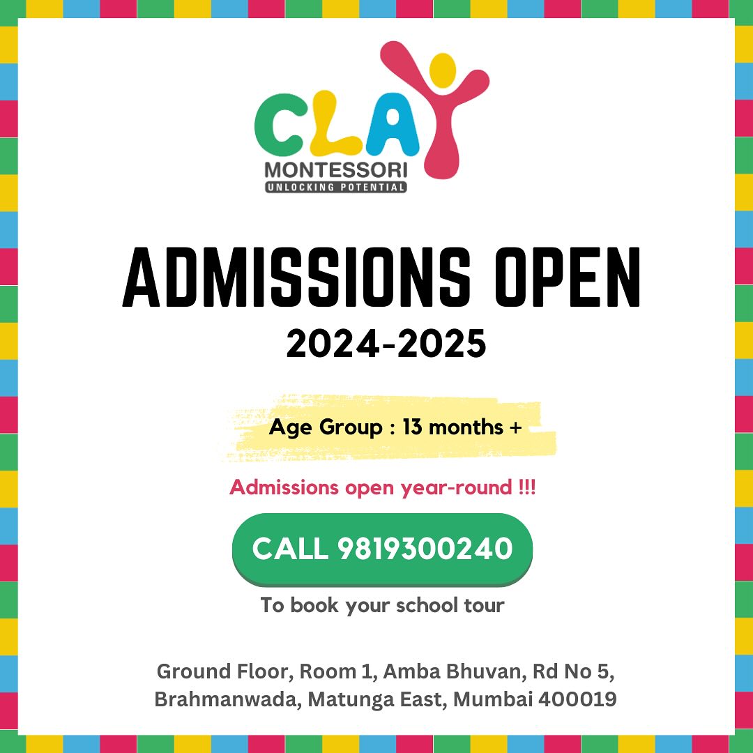 Unleash your child's potential and give them the gift of a lifetime! Admissions now open for 2024-2025 for both toddler and primary programs. Join us any time of the year and experience the benefits of hands-on learning, personalized attention and a love for discovery. Enroll now and watch your little one flourish all year round! 🌱🎓

Our Montessori program caters to

✅ Supports individualized learning and growth
✅ Enhances language development through language-rich environment
✅ Encourages independence and self-motivation
✅ Develops critical thinking and problem-solving skills
✅ Fosters respect for self, others and the environment
✅ Offers hands-on, sensory-based learning experiences
✅ Develops social skills through collaboration and communication
✅ Teaches practical math skills through real-life experiences
✅ Fosters independence in toilet learning
✅ Educates parents via workshops & children progress reports
✅ Prepares children for future academic success

#admissionopen #admission #mumbai #preschools #playgroup #playschool #bestpreschool #bestpreschoolmumbai #mumbaimoms #momblogger #mominfluencer #mumbaimomblogger #mumbaimominfluencer #matunga #wadala #sion #dadar #parel #mumbai