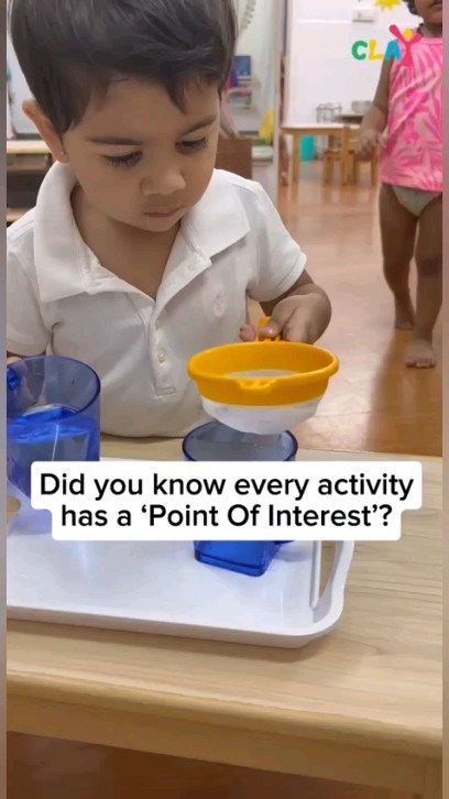 At Clay Montessori Preschool, the curriculum is designed to support the natural development of children across various domains: cognitive, social, emotional, and physical. Every activity is intentionally selected and prepared to align with the developmental needs and interests of the children.

For instance, activities in the practical life area, such as pouring, sorting, or buttoning, not only help children develop fine motor skills and hand-eye coordination but also promote independence, concentration, and a sense of order. These activities are designed with specific learning objectives in mind, such as refining hand movements, developing focus and attention span, and fostering a sense of responsibility.

Similarly, activities in other areas of the Montessori classroom, such as sensorial, language, mathematics, and cultural studies, are carefully crafted to spark curiosity, encourage exploration, and promote deeper understanding of concepts. Each material is purposefully chosen to provide concrete experiences that lay the foundation for abstract thinking and problem-solving skills.

In essence, the Montessori approach recognizes that children learn best through hands-on experiences and self-directed exploration. By providing a rich and stimulating environment filled with activities that have clear points of interest, Clay Montessori Preschool nurtures the innate curiosity and love of learning in each child, setting them on a path of lifelong learning and fulfillment.

#claymontessori #pointofinterest #montessori #Preschools #mumbai #practicallifeactivities #Matunga #dadar #Wadala #sion #earlyyearseducation #earlchildhoodeducation #motormovement